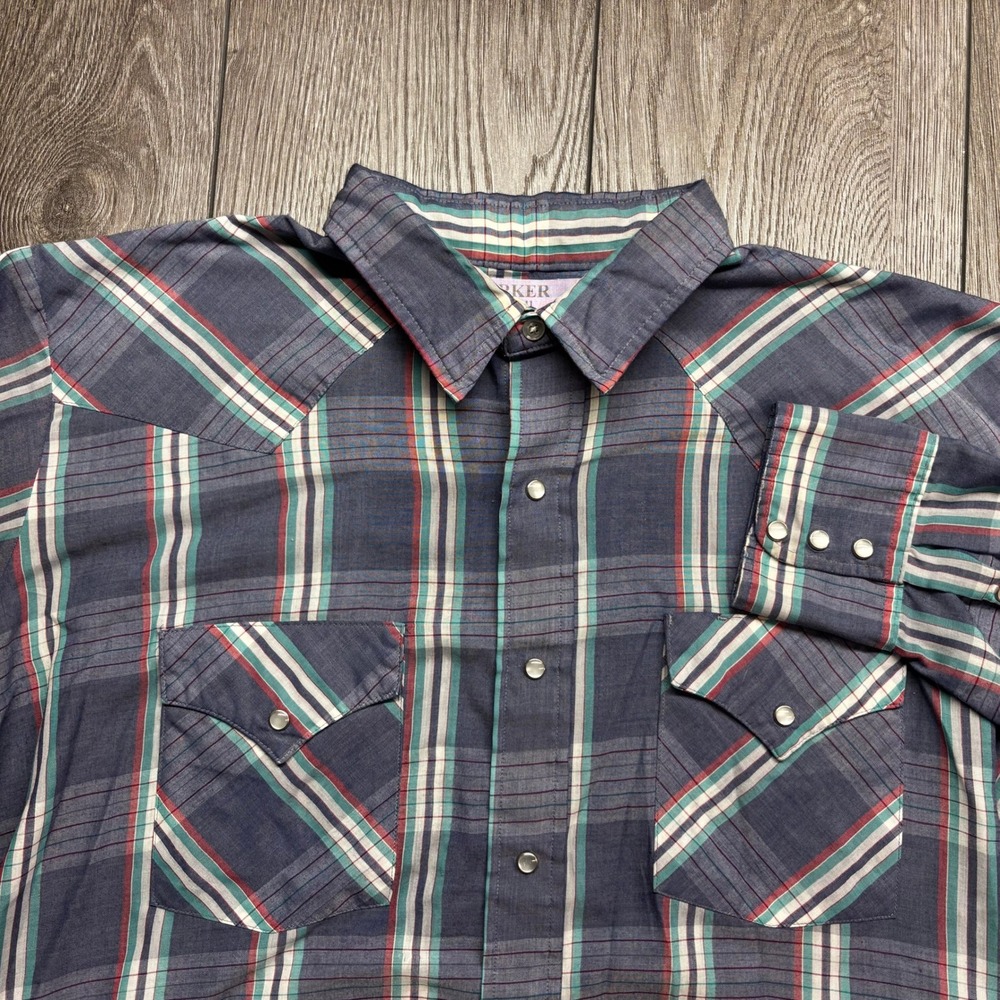 Vintage 90s Western Craft Mens Plaid Pearl Snap Shirt Blue Teal Red XL Canada